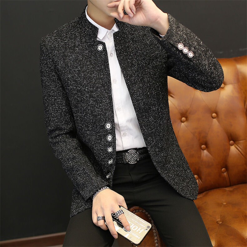 小西装男春季新款商务休闲西服青年立领中山装男装XZ01309B-3，男装西服套装，星座310B-1