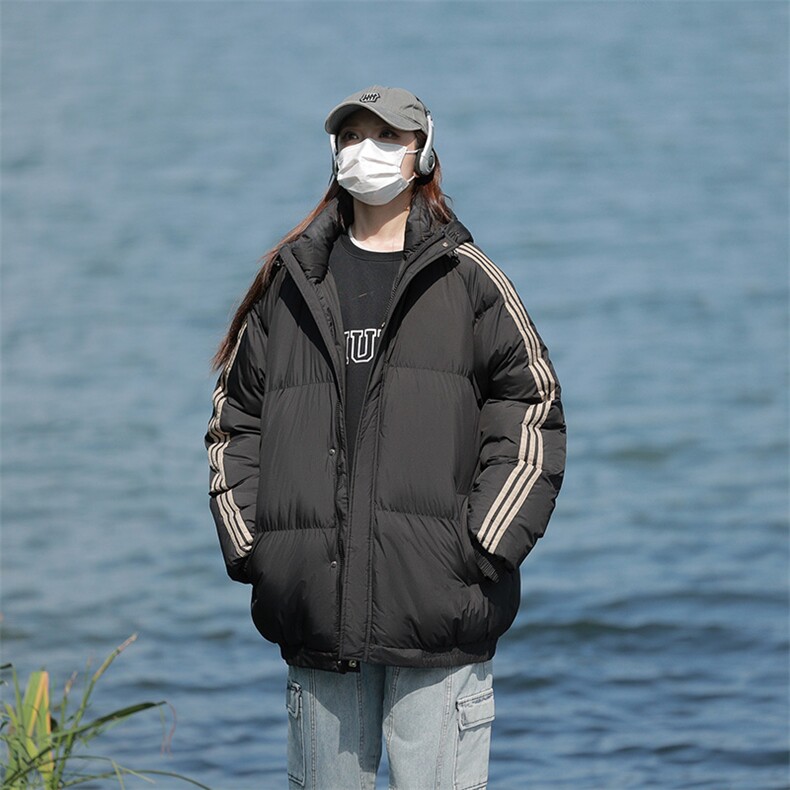 冬季港风三条杠撞色连帽棉衣加绒加厚拼色加厚棉衣外套MY6088P90，男装棉衣，电商A128