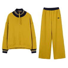 姜黄色休闲运动女秋冬高级感欧货加绒加厚减龄立领卫衣，女装卫衣/绒衫，梦懿尔