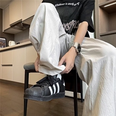 裤子男休闲薄款直筒垂坠感阔腿褶皱休闲长裤K2848，男装休闲裤，星座1116A-1（原606A）