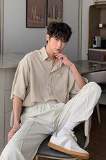 五分袖夏季ins标准文艺衬衫日系潮潮流气质日常青春流行CSS11P40，男装衬衫，电商D256-2(原A064-2)