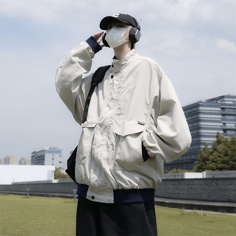 WT1141-P58宽松潮牌冲锋衣服拼色立领工装复古潮外套男图片