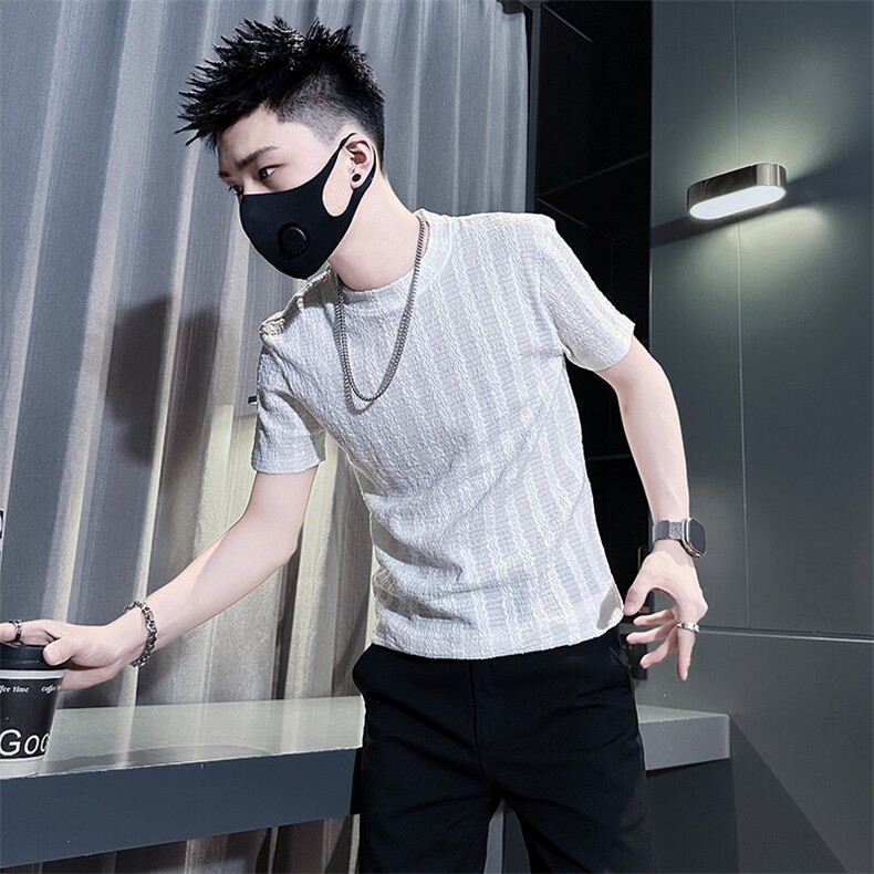 男士短袖恤暗条纹修身时尚薄款半袖社会小伙301C-DT102-P48控68图片