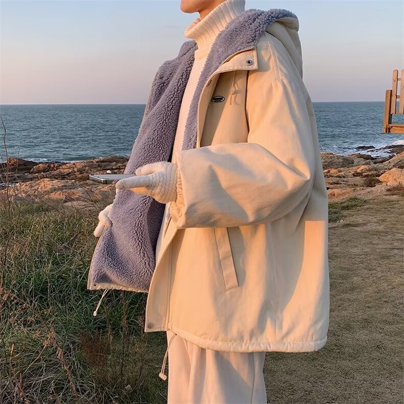 羊羔毛加绒加厚棉服外套男冬季棉衣百搭情侣连帽潮牌宽松棉袄图片