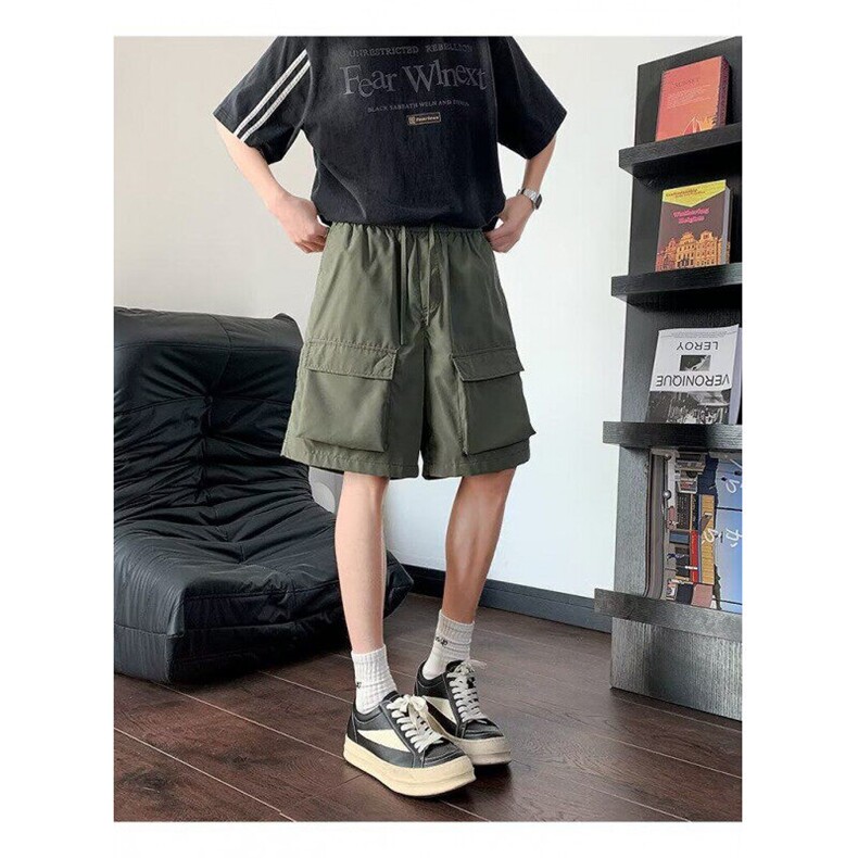 日系复古机能工装短裤青少年夏季新款户外立体大多口袋五分裤,男装牛仔裤,星座1013