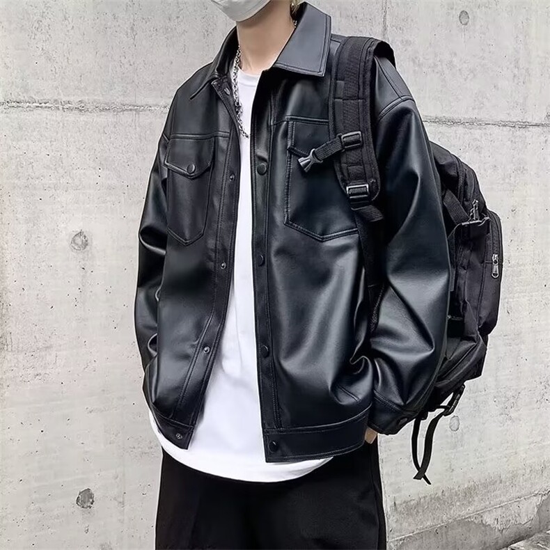 轻熟风免烫机车工装PU皮夹克痞帅高级感bf风外套Y1019-P65网络图,男装夹克,电商B245
