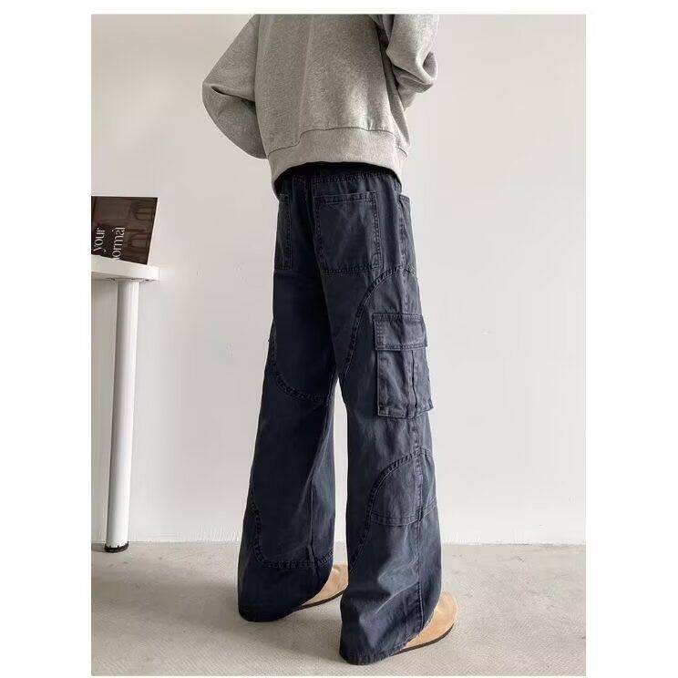 1506/QGAZ100/P73美式复古深灰色多口袋工装裤情侣休闲宽松直筒裤,男装工装外套,星座1506