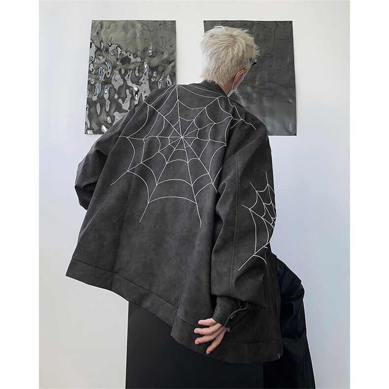 欧美高街蜘蛛刺绣PU皮夹克男款水洗做旧潮牌痞帅潮流小众皮衣外套，男装夹克，星座505-2（原电商A260-1)