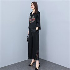 HXY803香云纱2022夏新款高端真丝时尚洋气复古套装阔腿裤两件套，商品下架区，华秀衣