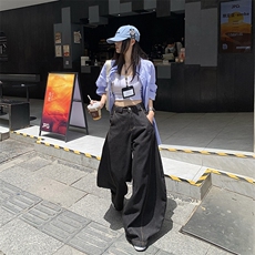 美式高街水洗弯刀牛仔裤男女2026夏季高腰宽松阔腿长裤YD9006-P60，男装牛仔裤，星座509