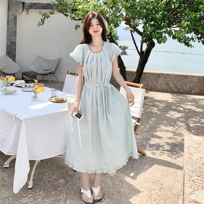 ：夏装新款韩版宽松通勤木耳边连衣裙2C135-8831P120K198,女装连衣裙,2C135