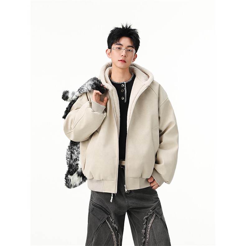 现货上万连帽座山雕pu皮加绒荔枝纹棉衣外套MF04特批80，男装皮衣，电商B210