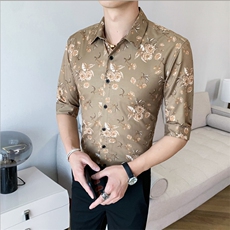 312A-174-P552025新款韩版修身帅气花衬衫英伦土豪金男士衬衣A，男装衬衫，星座312A-5