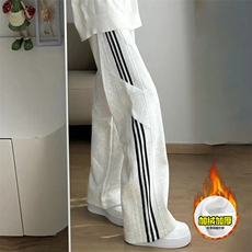 抖音得物高品质秋冬重磅加绒潮流运动三条杠宽松直筒休闲卫裤K360，男装休闲裤，电商A486-1