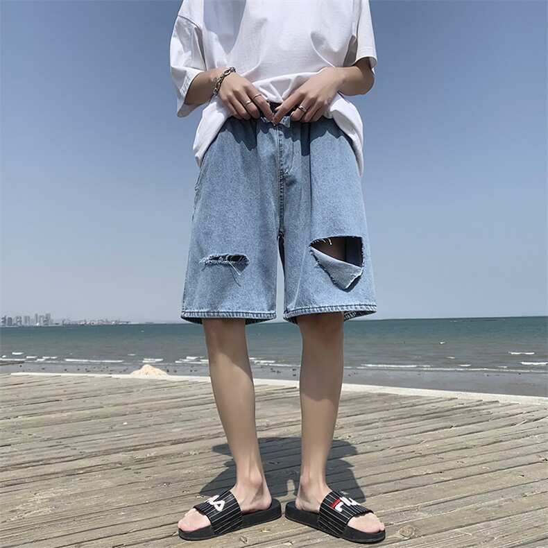 春夏破洞牛仔短裤男女宽松直筒五分裤712-N351S-XXLp38，男装牛仔裤，星座712