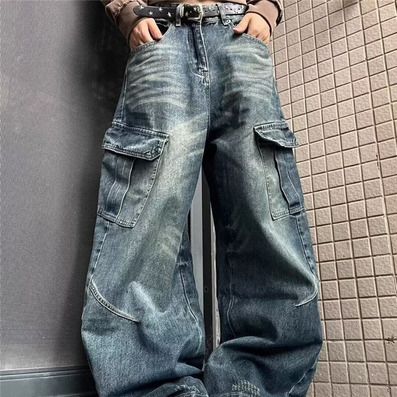 美式复古高街潮牌多口袋牛仔裤男女宽松百搭水洗长裤s6645p46,男装牛仔裤,星座1112-1