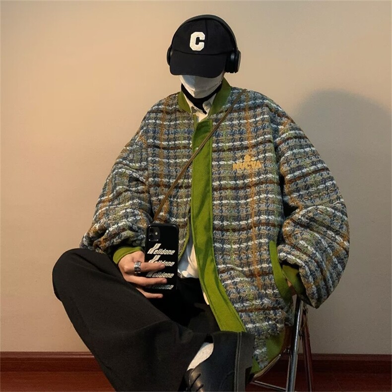 美式复古外套男秋冬新款高街棒球服潮牌休闲毛呢夹克WJ905-P65图片