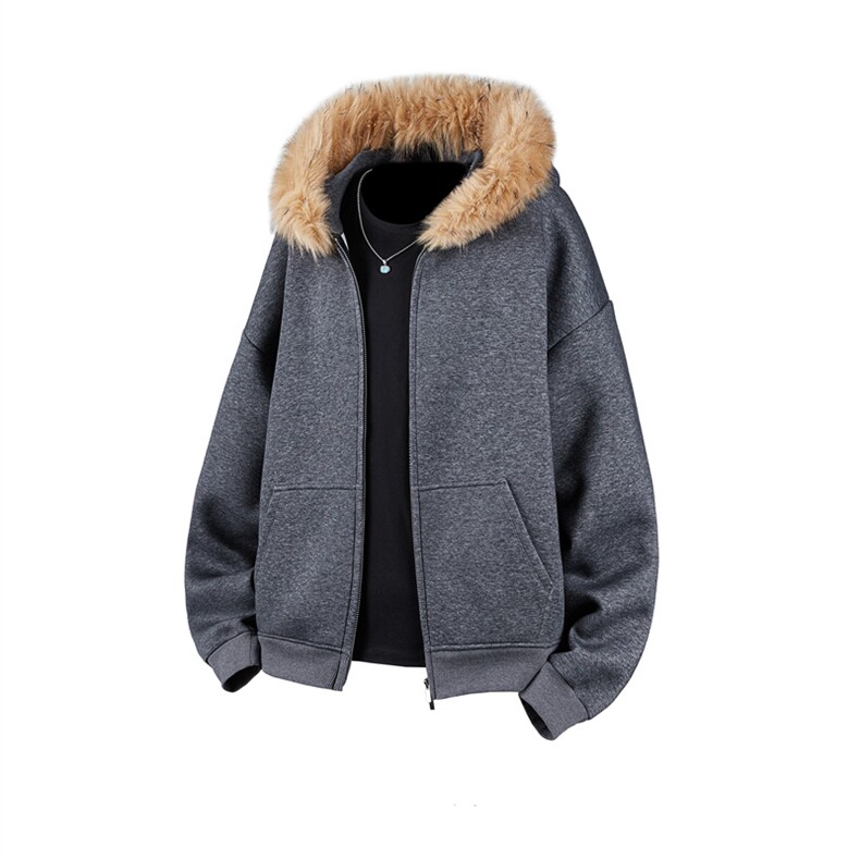 G350-特P68美式情侣毛领开衫连帽加绒加厚卫衣外套棉衣，男装棉衣，电商B369（原A024）