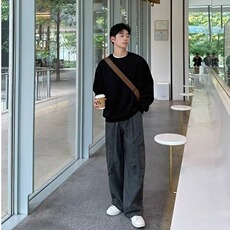 水洗工装裤宽松直筒垂感长裤日系慵懒休闲裤1001-1-MK205-P62，男装工装外套，星座1001-1