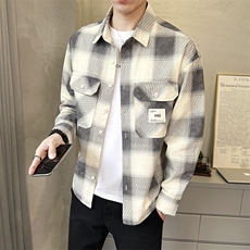春季新款复古格子衬衫男长袖宽松休闲衬衣外套潮C3366-P88，男装衬衫，电商A237