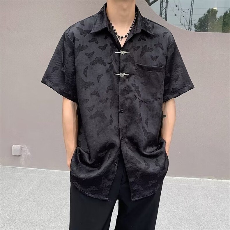 CX0287-P42 夏季潮牌宽松潮流衬衣休闲百搭新中式外套短袖衬衫男图片
