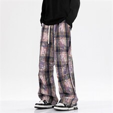 2026港风小香风扎染抽绳休闲裤膝盖褶皱大码M-5XL工装裤77937P45，男装工装外套，星座227-7