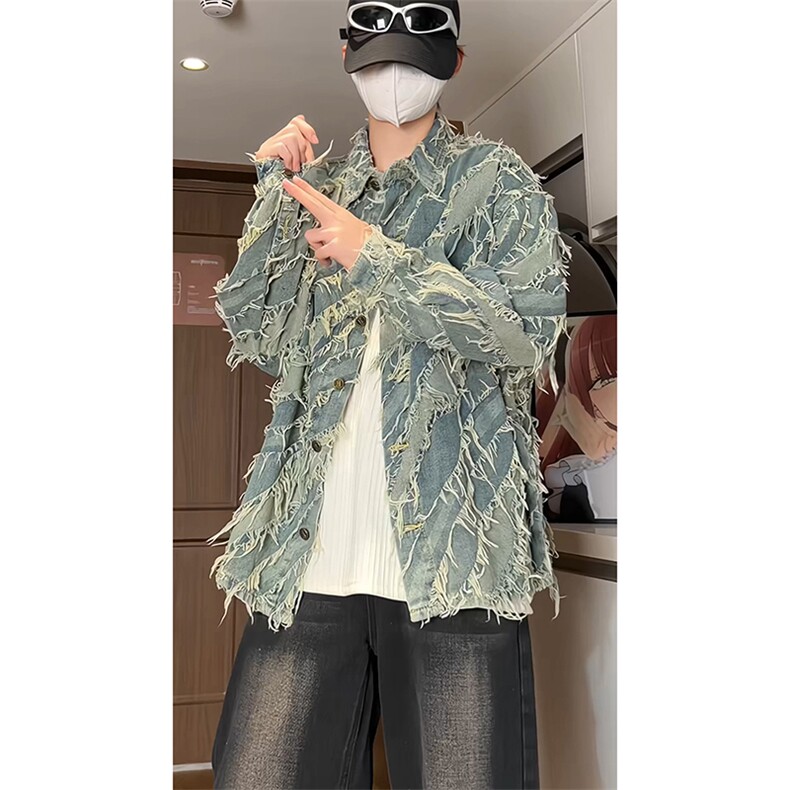 牛仔衬衫流苏设计感个性男衬衣A15-P75,男装衬衫,电商D312-1