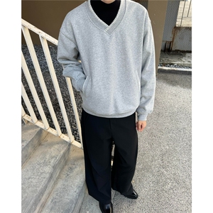 日系复古学院风V领麦穗绣花卫衣男女春秋季休闲宽松内搭情侣外套
