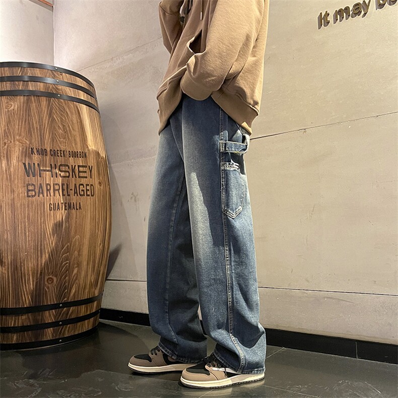 美式复古牛仔裤宽松直筒裤男潮牌工装做旧休闲长裤子N05099-P45,男装牛仔裤,星座308B-1
