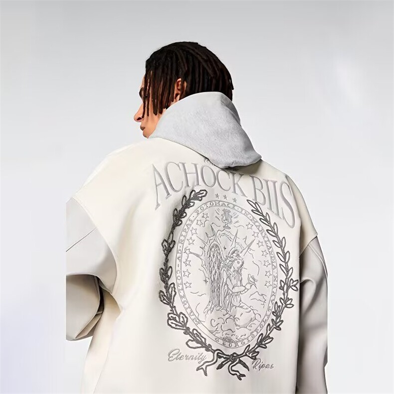 早秋美式皮袖棒球服外套2026新款刺绣拼色潮宽松休闲男女夹克图片