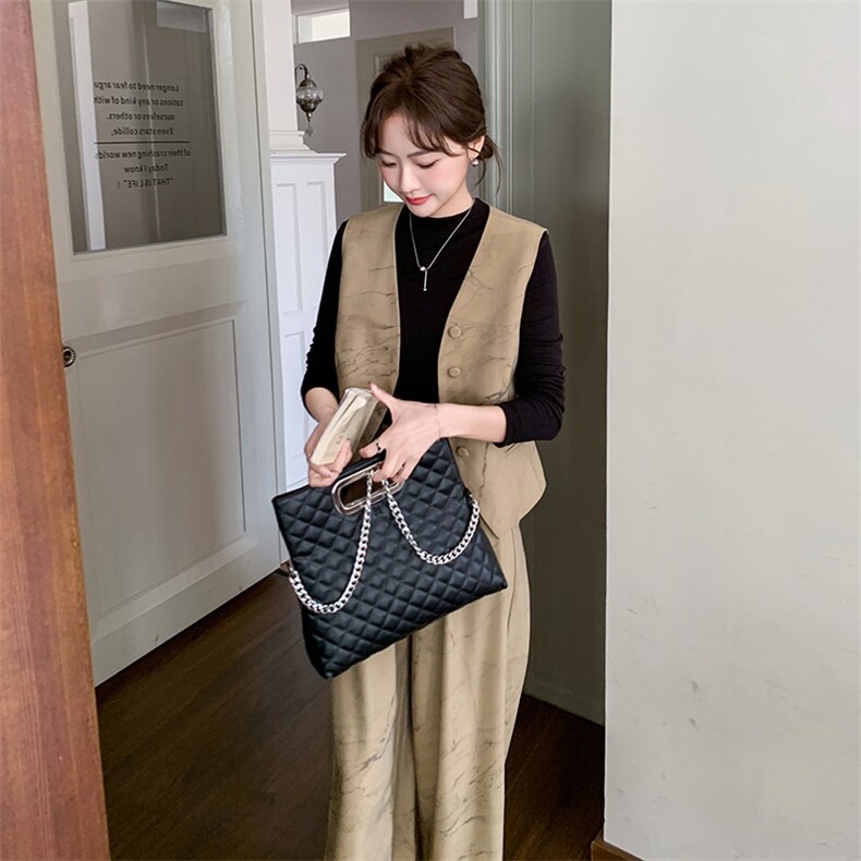 卡其色高级感马甲套装女2025春季新款盐系轻熟风休闲阔腿裤两件套,女装套装/套裙,秋水欣儿