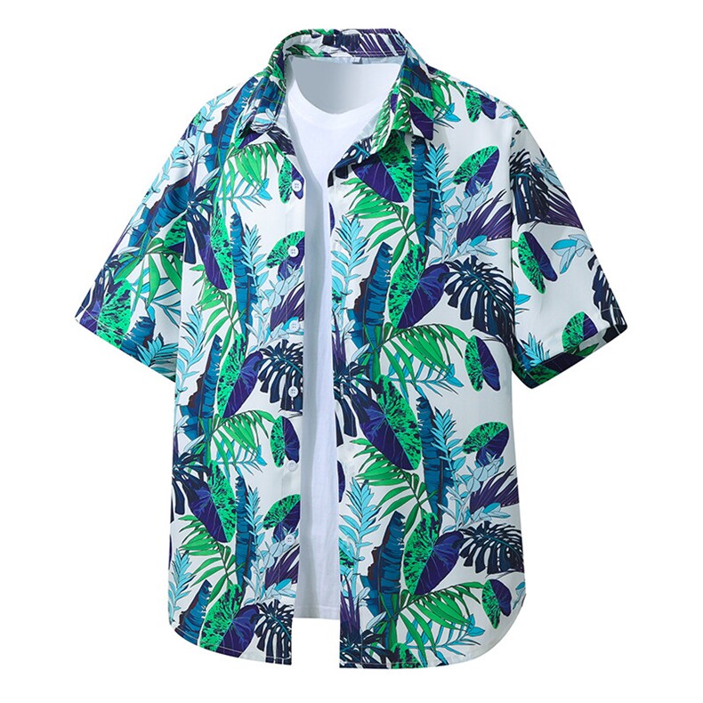 精品大码花男短袖夏季痞宽松上衣服外套翻领衬衫A012/C882C880P35,男装休闲套装,电商A012
