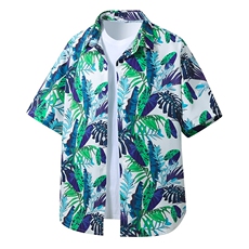 精品大码花男短袖夏季痞宽松上衣服外套翻领衬衫A012/C882C880P35，男装休闲套装，电商A012