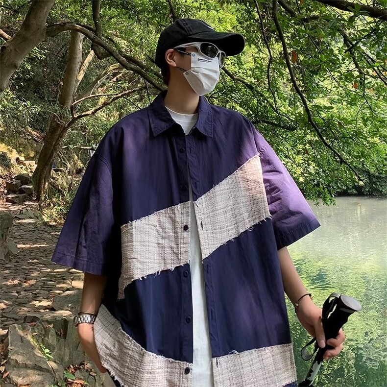 夏季新款衬衫潮流慵懒男方领衬衫P35,男装衬衫,星座1116-2