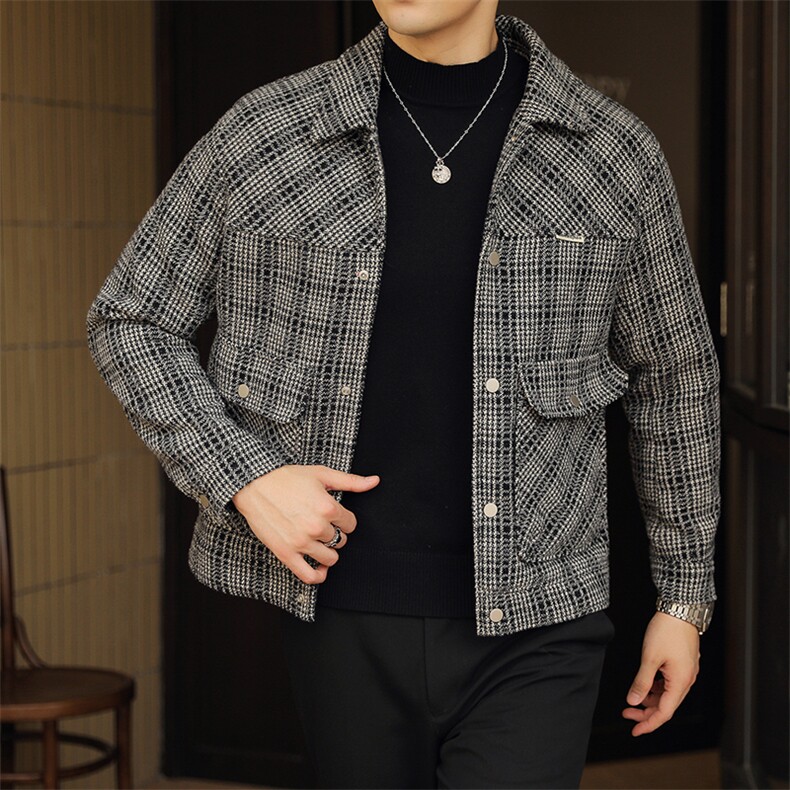 5037-P150 男士格子款单面呢外套 加厚款高品质夹克 -L-5xl图片