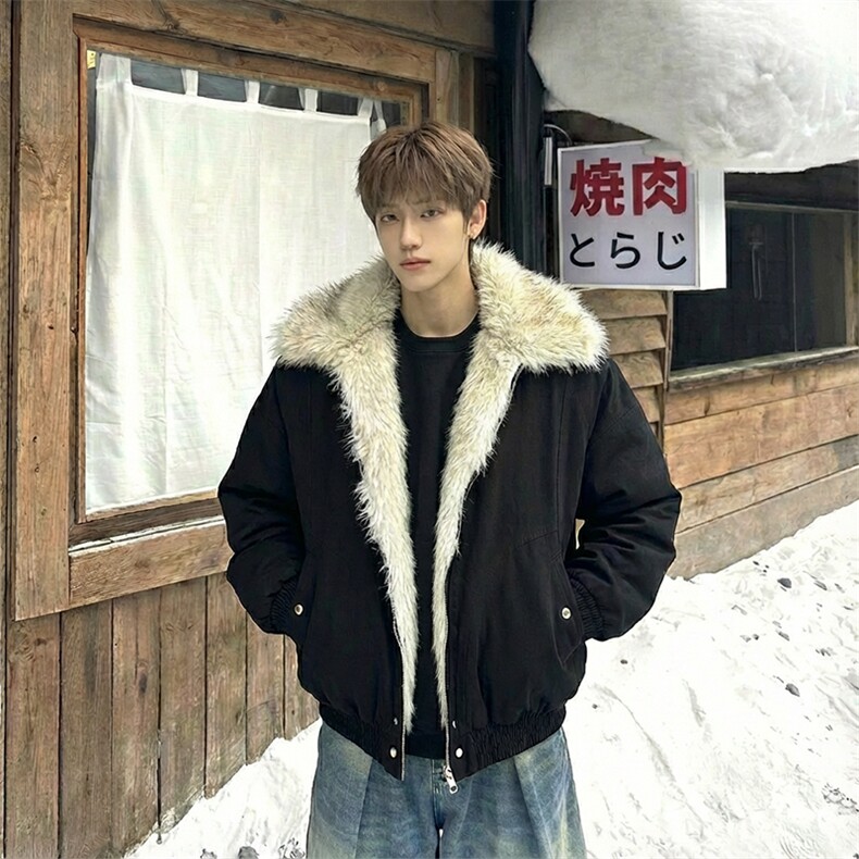 现货高品质美式高街冬季重磅硬挺短款座山雕毛领棉衣男女加厚外套，男装棉衣，电商A486-1