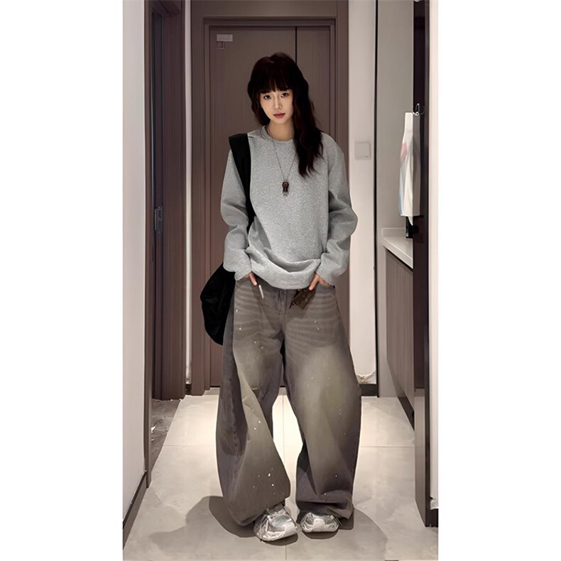 抖音得物品质美式高街重磅曼巴棉结构硬阔boxy版潮牌卫衣长袖T恤,男装T恤,电商A486