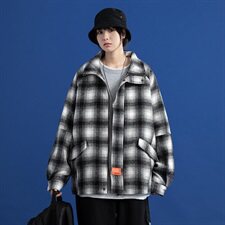 20年秋冬新款高领学院INS格纹呢料外套DS-B293-A602-P95控125，男装夹克，电商A306