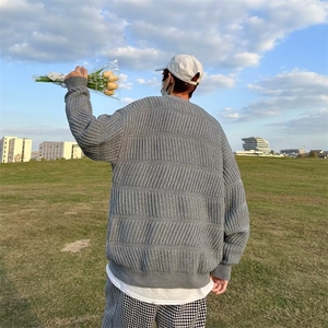 美式街头设计感圆领毛衣男慵懒风休闲针织衫M727P45图片