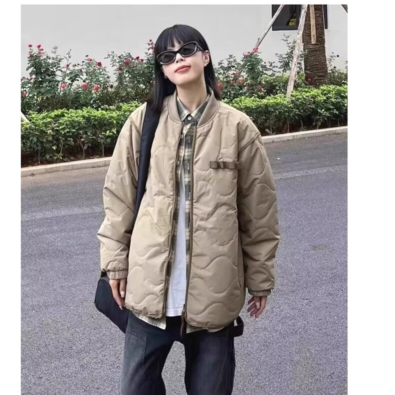 学院风时尚百搭棉服外套男女冬季新款撞色拼接潮流加厚保暖棉衣图片