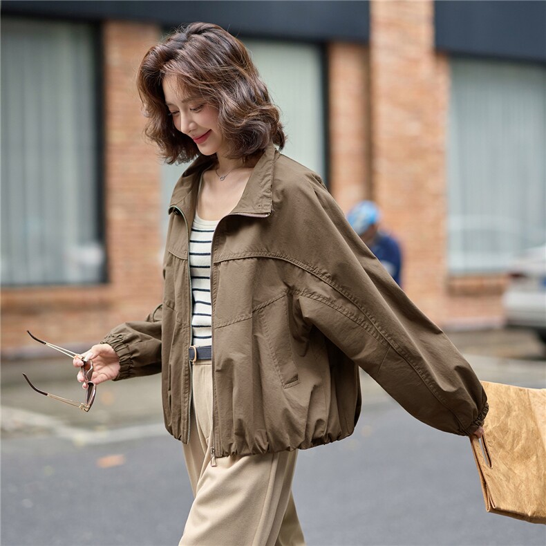 2025秋装新品经典拼接设计立领抽绳舒适通勤短款女外套,女装短外套,难舍钰依