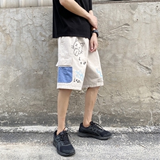 2023夏季新款港风大码印花休闲帅气短裤半边M-5XHK20253-P40，男装休闲裤，电商A022