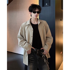 CS1159-特P33 控58 秋季潮流大码拼接高级感痞帅衬衫宽松外套男图片