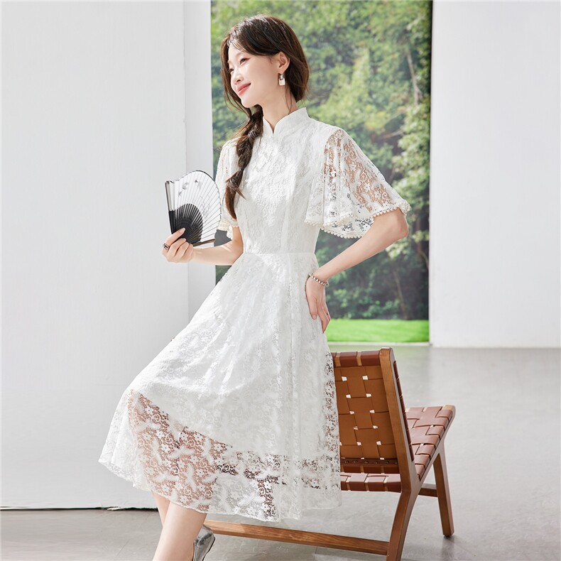 《现货26夏上新》新中式改良版旗袍蕾丝拼接气质连衣裙女，女装连衣裙，苗苗