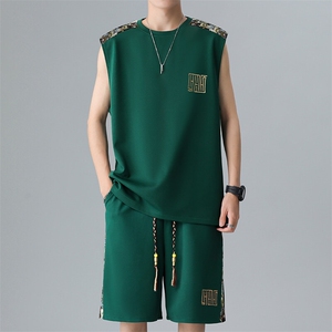 刺绣夏季休闲运动套装男背心短裤两件套拼接小熊A266-TZ2207-P43图片