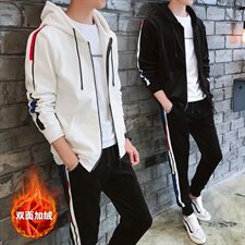 冬季加绒加厚金丝绒两件套运动服套装休闲卫衣套装男装DS297T，男装卫衣，电商A102