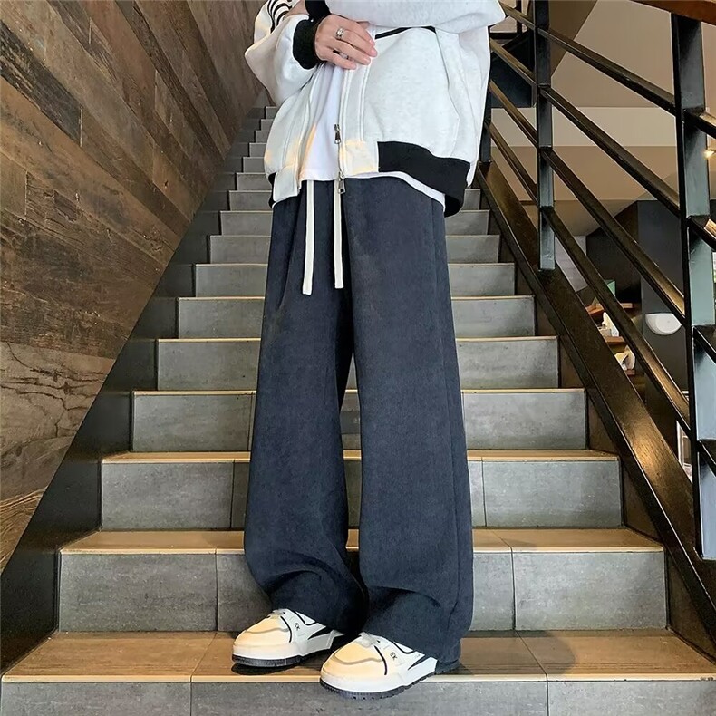 加绒灯芯绒裤男秋冬加厚垂感宽松直筒卫裤阔腿休闲长裤A650/P30,男装牛仔裤,星座506