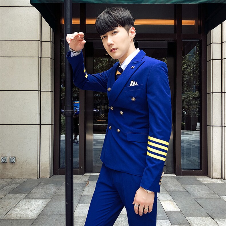 秋冬韩模新款双排扣西服套装男三件套空少服小西装A470-TZ77-P280,男装西服套装,电商A207