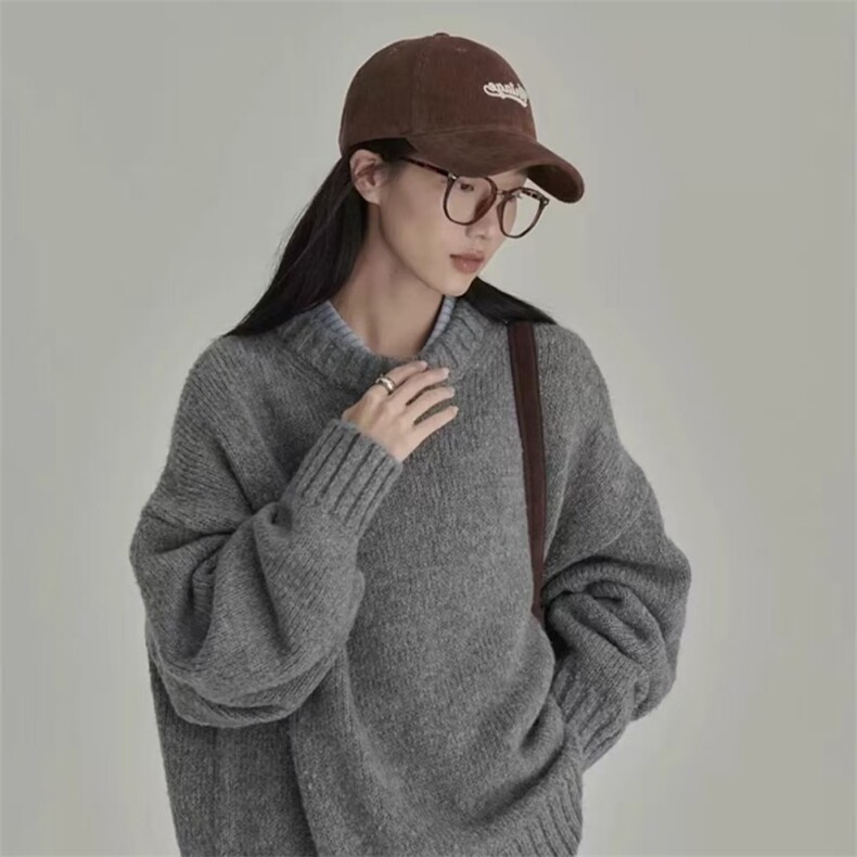 时尚百搭宽松圆领女士羊毛衫羊毛加厚保暖高品质毛衣图片