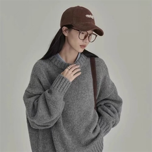 时尚百搭宽松圆领女士羊毛衫羊毛加厚保暖高品质毛衣图片